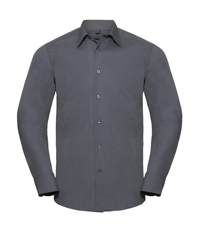 Russell Europe Tailored Poplin Shirt LS, Convoy Grey, XL bedrucken, Art.-Nr. 717001276