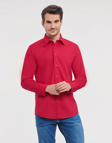 Russell Europe Tailored Poplin Shirt LS, Classic Red, L bedrucken, Art.-Nr. 717004015