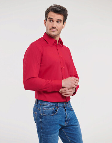 Russell Europe Tailored Poplin Shirt LS, Black, S bedrucken, Art.-Nr. 717001013