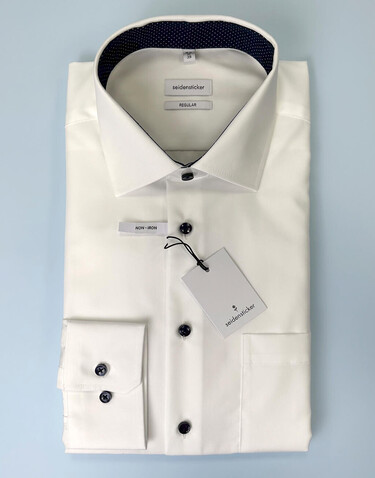 Seidensticker Contrast Patch Regular Fit 1/1 Business Kent, White, 47 bedrucken, Art.-Nr. 721200009