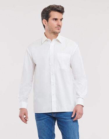 Russell Europe Cotton Poplin Shirt LS, White, M bedrucken, Art.-Nr. 736000002