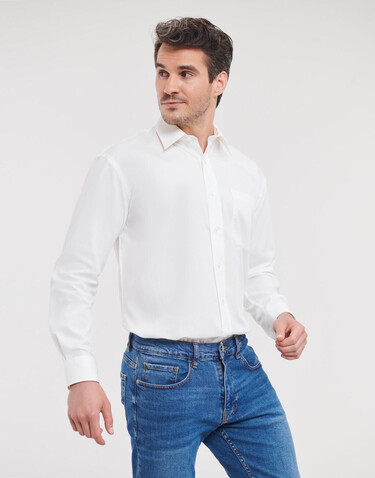 Russell Europe Cotton Poplin Shirt LS, White, M bedrucken, Art.-Nr. 736000002