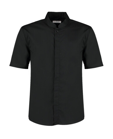 Kustom Kit Tailored Fit Mandarin Collar Shirt SSL, Black, S bedrucken, Art.-Nr. 744111013