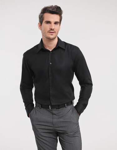 Russell Europe Tailored Ultimate Non-iron Shirt LS, Black, 4XL/19.5" bedrucken, Art.-Nr. 758001017