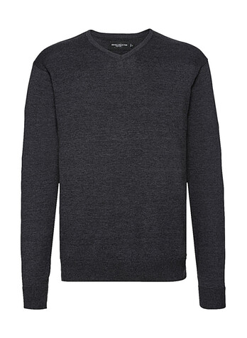 Russell Europe Men`s V-Neck Knitted Pullover, Charcoal Marl, L bedrucken, Art.-Nr. 762001165