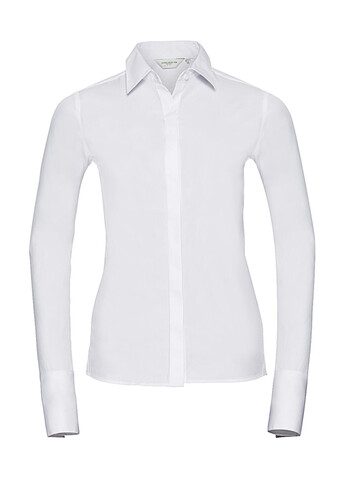 Russell Europe Ladies` LS Ultimate Stretch Shirt, White, XS (34) bedrucken, Art.-Nr. 768000002