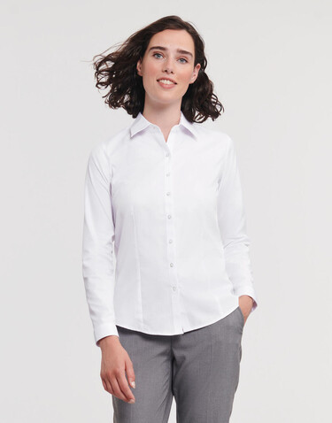 Russell Europe Ladies` LS Herringbone Shirt, White, XS (34) bedrucken, Art.-Nr. 769000002