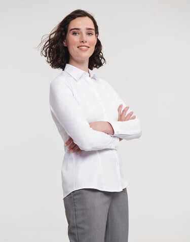 Russell Europe Ladies` LS Herringbone Shirt, White, XS (34) bedrucken, Art.-Nr. 769000002