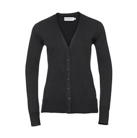 Russell Europe Ladies` V-Neck Knitted Cardigan, Black, 2XS bedrucken, Art.-Nr. 774001011