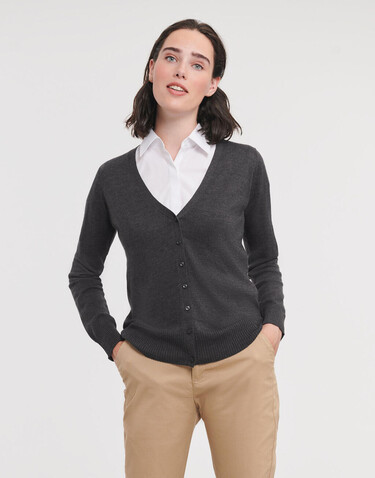 Russell Europe Ladies` V-Neck Knitted Cardigan, Charcoal Marl, XL bedrucken, Art.-Nr. 774001166