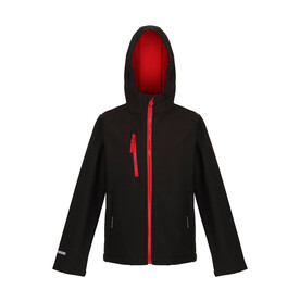 Regatta Junior Ablaze 3-Layer Hooded Softshell, Black/Classic Red, 3-4 (104) bedrucken, Art.-Nr. 780171572