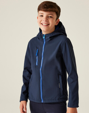 Regatta Junior Ablaze 3-Layer Hooded Softshell, Black/Classic Red, 11-12 (152) bedrucken, Art.-Nr. 780171576