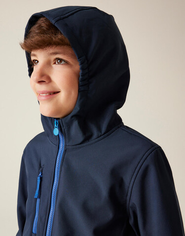 Regatta Junior Ablaze 3-Layer Hooded Softshell, Black/Classic Red, 11-12 (152) bedrucken, Art.-Nr. 780171576