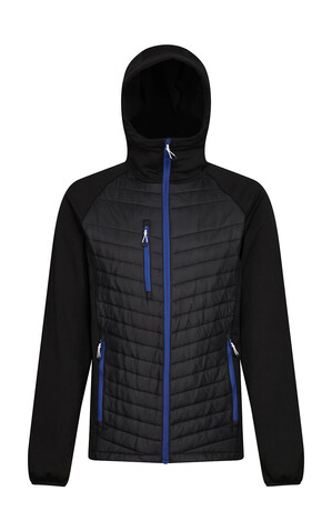 Regatta Men’s Navigate Hybrid Hooded Jacket, Black/New Royal, M bedrucken, Art.-Nr. 790171534