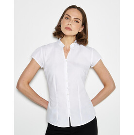Kustom Kit Women`s Tailored Fit Mandarin Collar Blouse SSL, White, XS (8) bedrucken, Art.-Nr. 797110001