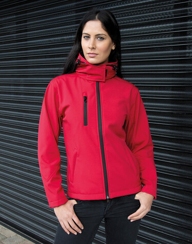 Result Ladies TX Performance Hooded Softshell Jacket, Black/Grey, XS (8) bedrucken, Art.-Nr. 826331512