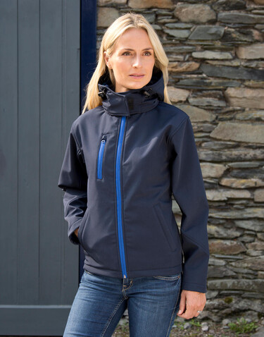 Result Ladies TX Performance Hooded Softshell Jacket, Black/Grey, XS (8) bedrucken, Art.-Nr. 826331512