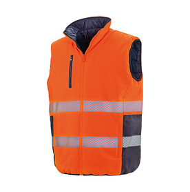Result Reversible Soft Padded Safety Gilet, Fluo Orange/Navy, S bedrucken, Art.-Nr. 877334763