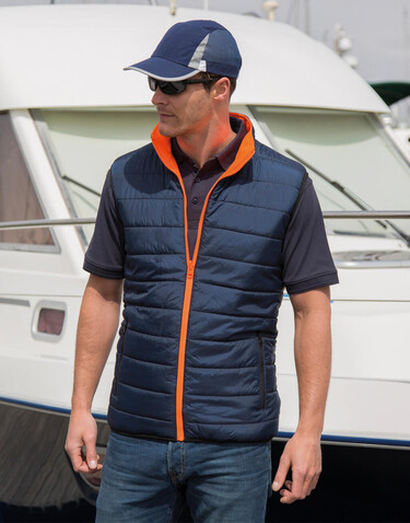Result Reversible Soft Padded Safety Gilet, Fluo Orange/Navy, S bedrucken, Art.-Nr. 877334763