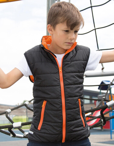 Result Junior/Youth Padded Bodywarmer, Black/Orange, 2XS (2-3) bedrucken, Art.-Nr. 879331781