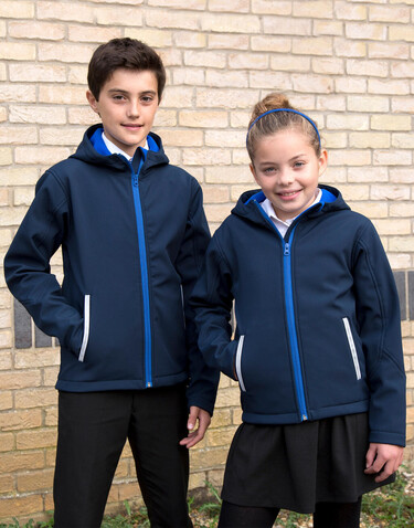 Result Kids TX Performance Hooded Softshell Jacket, Black/Grey, XS (3-4) bedrucken, Art.-Nr. 880331512