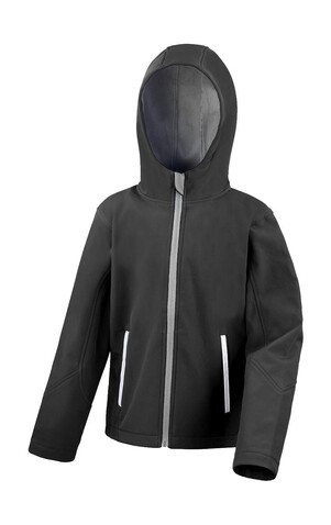Result Kids TX Performance Hooded Softshell Jacket, Black/Grey, XS (3-4) bedrucken, Art.-Nr. 880331512