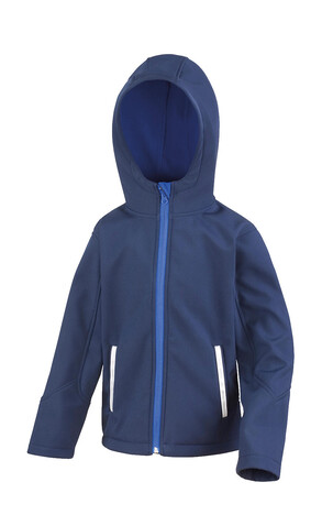 Result Kids TX Performance Hooded Softshell Jacket, Navy/Royal, XL (11-12) bedrucken, Art.-Nr. 880332376
