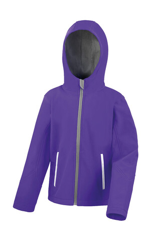 Result Kids TX Performance Hooded Softshell Jacket, Purple/Grey, XL (11-12) bedrucken, Art.-Nr. 880333646