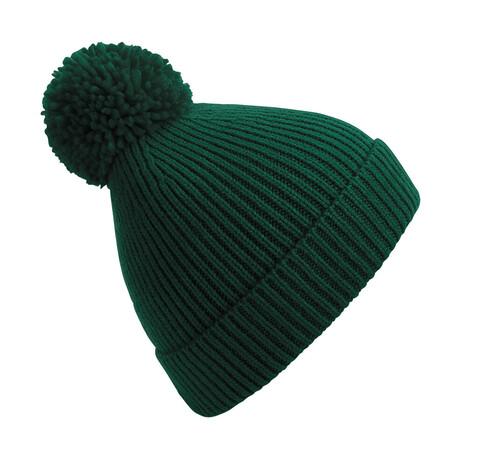 Beechfield Engineered Knit Ribbed Pom Pom Beanie, Bottle Green, One Size bedrucken, Art.-Nr. 914695400