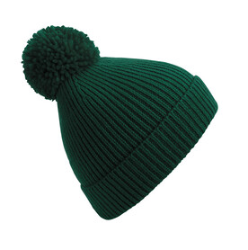 Beechfield Engineered Knit Ribbed Pom Pom Beanie, Bottle Green, One Size bedrucken, Art.-Nr. 914695400
