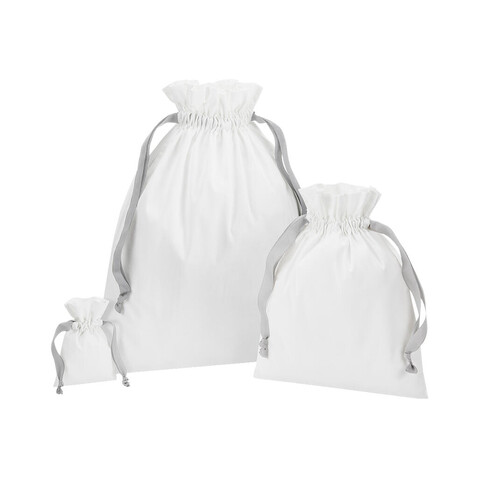 Westford Mill Cotton Gift Bag with Ribbon Drawstring, Soft White/Light Grey, S bedrucken, Art.-Nr. 921280783
