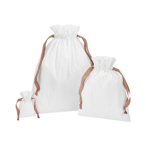 Westford Mill Cotton Gift Bag with Ribbon Drawstring, Soft White/Rose Gold, S bedrucken, Art.-Nr. 921280793