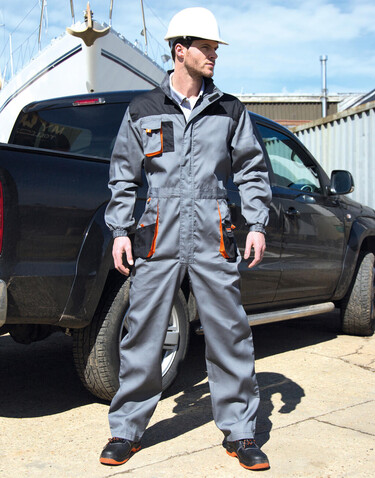 Result LITE Coverall, Grey/Black/Orange, XL bedrucken, Art.-Nr. 921331825