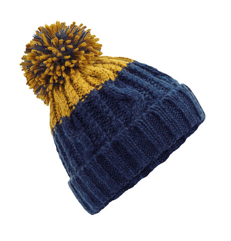 Beechfield Apres Beanie, Oxford Navy/Mustard, One Size bedrucken, Art.-Nr. 921692770