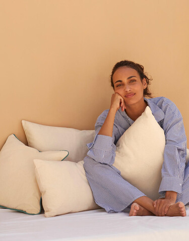 Westford Mill Fairtrade Cotton Piped Cushion Cover, Natural/French Navy, One Size bedrucken, Art.-Nr. 924280550