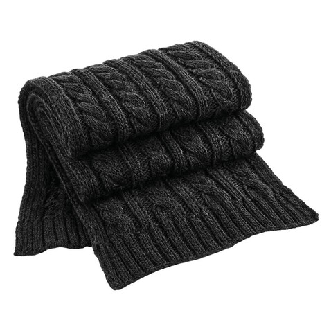 Beechfield Cable Knit Melange Scarf, Black, One Size bedrucken, Art.-Nr. 925691010