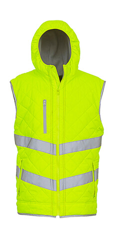 Yoko Fluo Kensington Hooded Gilet, Fluo Yellow, XL bedrucken, Art.-Nr. 927776056