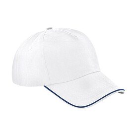 Beechfield Authentic 5 Panel Cap - Piped Peak, White/French Navy, One Size bedrucken, Art.-Nr. 928690530