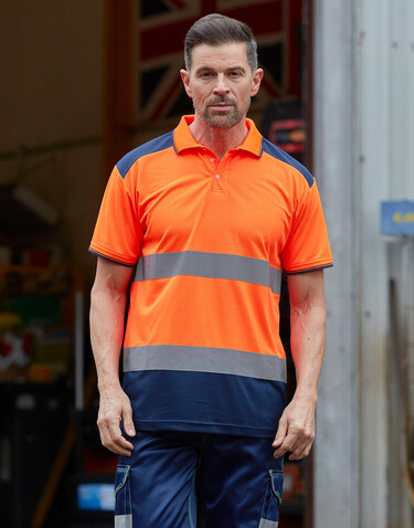 Yoko Fluo 2-Tone Polo, Fluo Yellow/Navy, 2XL bedrucken, Art.-Nr. 929776527
