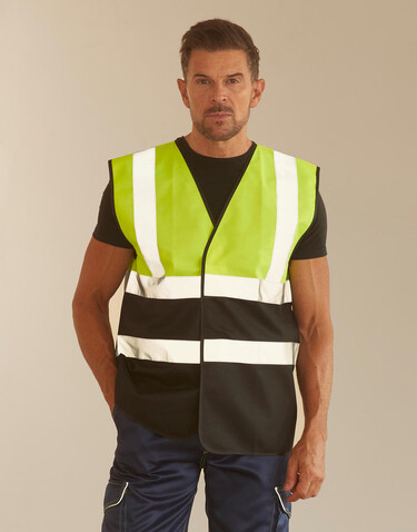 Yoko Hi-Vis Two-Tone Waistcoat, Fluo Yellow/Black, S bedrucken, Art.-Nr. 931776503