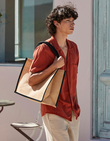 Westford Mill Natural Starched Jute Classic Shopper, Natural/Navy, One Size bedrucken, Art.-Nr. 937280600