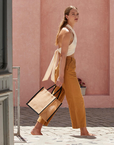 Westford Mill Natural Starched Jute Midi Tote, Natural/Olive Green, One Size bedrucken, Art.-Nr. 938280800