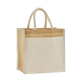 Westford Mill Cotton Pocket Natural Starched Jute Midi Tote, Natural, One Size bedrucken, Art.-Nr. 942280080