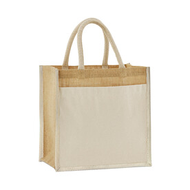 Westford Mill Cotton Pocket Natural Starched Jute Midi Tote, Natural, One Size bedrucken, Art.-Nr. 942280080