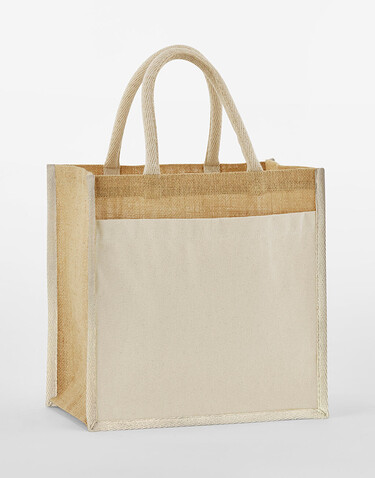 Westford Mill Cotton Pocket Natural Starched Jute Midi Tote, Natural, One Size bedrucken, Art.-Nr. 942280080