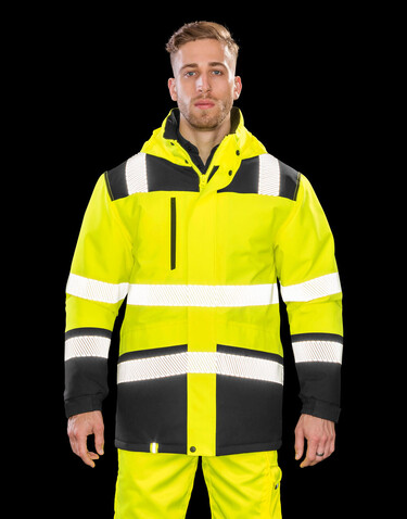Result Printable Waterproof Softshell Safety Coat, Fluorescent Orange/Black, L bedrucken, Art.-Nr. 950334785
