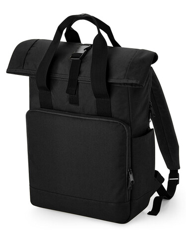 Bag Base Recycled Twin Handle Roll-Top Laptop Backpack, Black, One Size bedrucken, Art.-Nr. 959291010