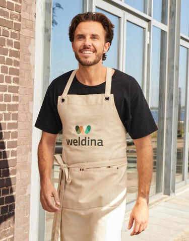 SG ACCESSORIES - BISTRO PROVENCE - Crossover Eyelets Bib Apron with Pocket, Natural, One Size bedrucken, Art.-Nr. 965590080