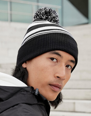 Beechfield Striped Fan Beanie, Black/White, One Size bedrucken, Art.-Nr. 984691500
