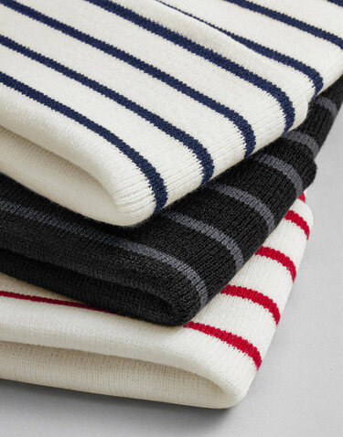 Beechfield Original Deep Cuffed Striped Beanie, Soft White/French Navy, One Size bedrucken, Art.-Nr. 994690620